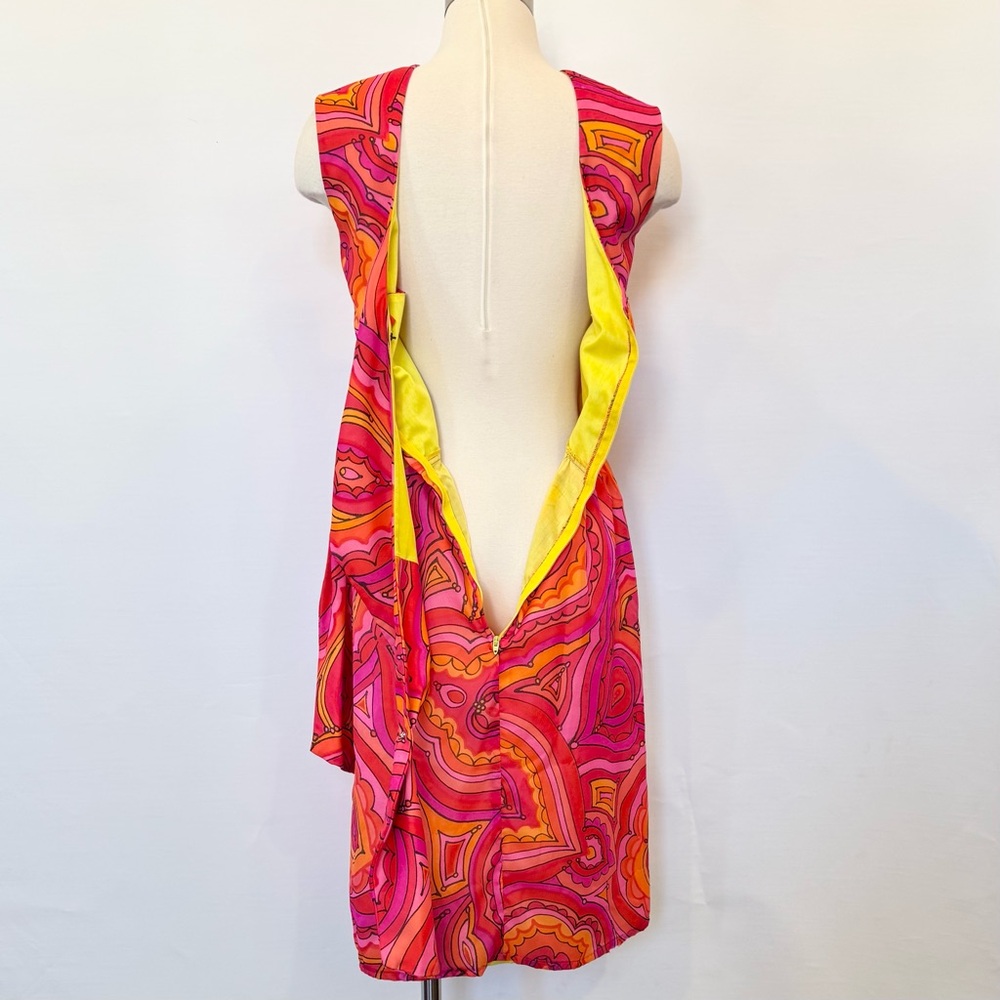 Vintage Malia Hawaiian Pink Orange Mod Heart Paisley 60s 70s Shift Dress 12 - Picture 6 of 11